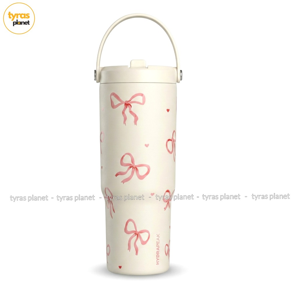 Hydrapeak Tumbler Pink Bows Ribbons Hearts Cream Artisan Collection Cup Handle
